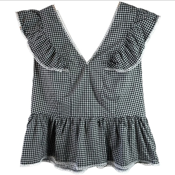 Nanette Lepore Black and White Gingham Ruffle Top Size L - Picture 2 of 8
